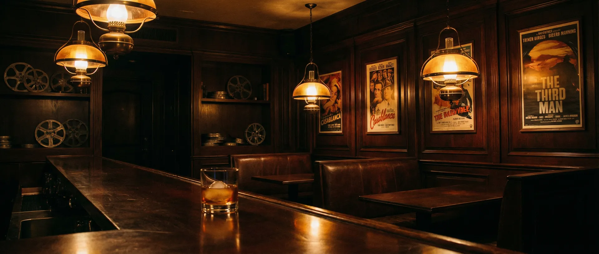 老式酒馆吧台上的威士忌杯与暖黄灯光 - 香蕉社区 酒馆氛围